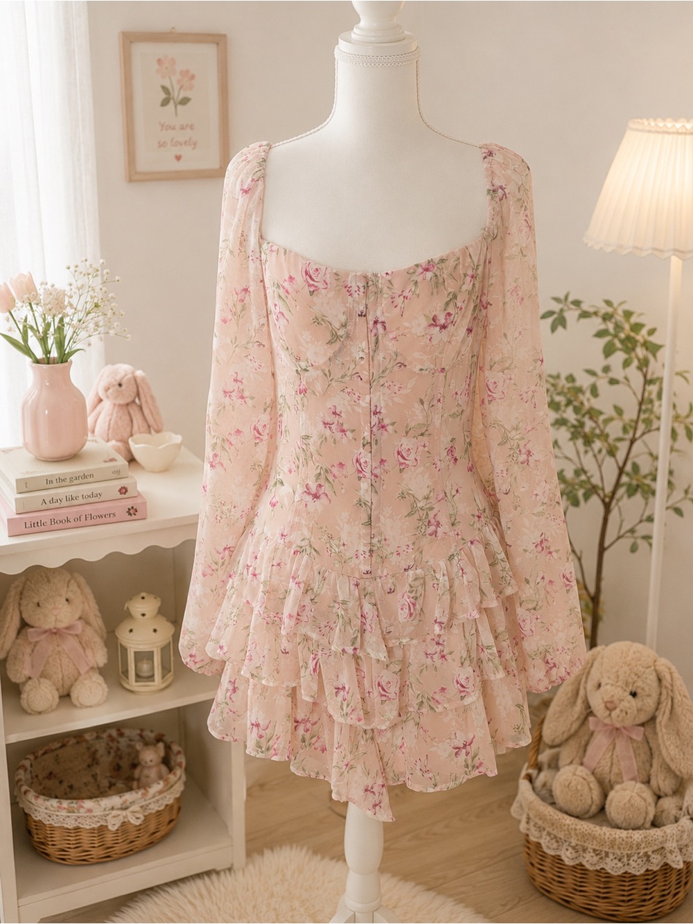Forever 21 Floral Ruffle Mesh Dress Cottagecore Romantic XL